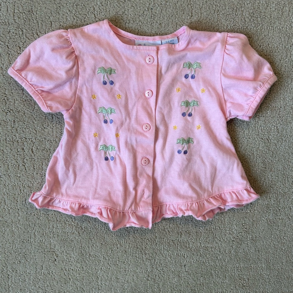 Y2K Miniwear vintage baby girl cherry bow embroidered top